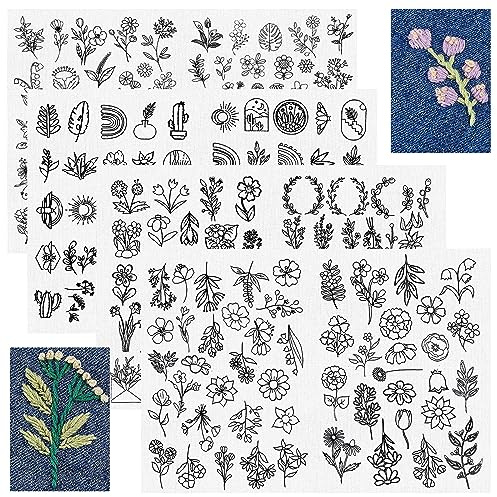 YAKLEE Estabilizadores de Costura a Mano,4Hojas 225Patrones Papel Soluble para Bordar Adhesivo Plantillas Estabilizador de BordadoSoluble al Agua Dibujos de Letras,Flores para Proyectos de Bricolaje