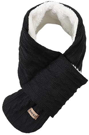 OMUKY Kids Scarf Fleece Warm Knitted Scarves for Girls Boys Toddler Cold Weather Soft Neck Warmer(Black,6-12 Years)