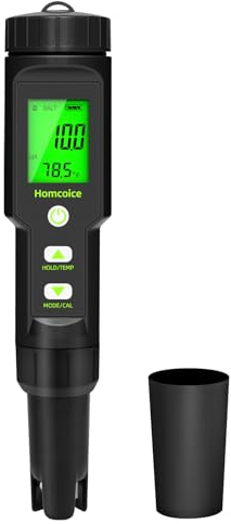 Homcoice PH Messgerät 5 in 1 TDS EC SALT Temperatur pH Wert Messgerät IP67 wasserdicht, Pool pH Tester 0,01 hochpräziser digitaler Wassertester Trinkwasser mit ATC-Funktion