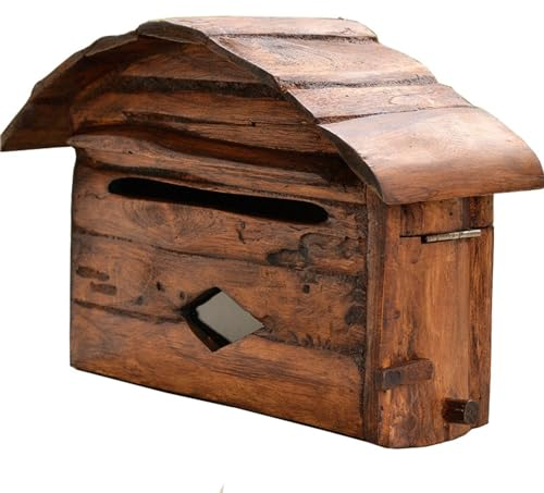 MELPHI Vintage-Briefkasten Aus Holz, Hängender Sicherer Briefkasten, Briefkästen für Draußen, Briefkasten Zur Wandmontage, Ideal für Kleine Pakete und Umschläge