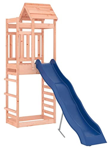 vidaXL Solid Wood Outdoor Playset - Backyard Playground Equipment with Platform, Rock Wall, Wave Slide, Sandpit - Brown Douglas Wood, Durable and Safe