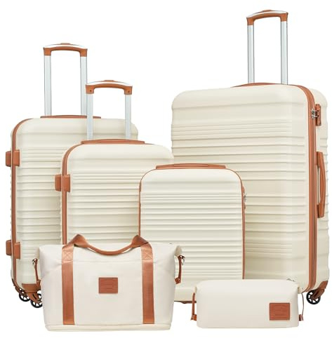 COOLIFE Luggage Sets 6 Piece 16 20 24 28 Inch Suitcase Set ABS+PC Shell TSA | 4 Suitcases, Expandable Travel Duffel & Toiletry Bag – Ideal for Family Travel, Long Holidays & Complete Luggage Solutions