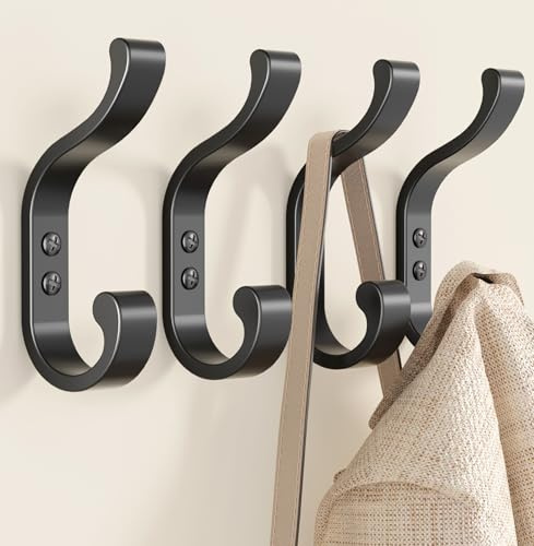 jockcaras Large Wall Hooks for Hanging Coats - Black Heavy Duty Coat Hooks Wall Mounted, Screw-in Hooks for Towels, Clothes, Backpacks, Bags, Robes, Hats, Keys - Closet and Bathroom Hook Hangers
