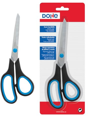 Dohe - Schere, Büro, Basteln - Größe 21 cm, Edelstahl, ergonomischer rutschfester Griff, vielseitig einsetzbar, Büromaterial - Blau und Schwarz