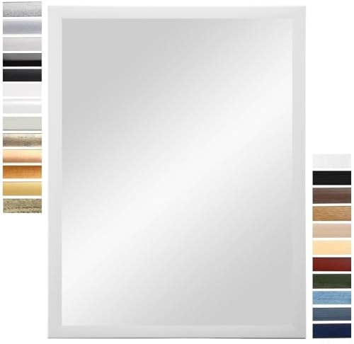 PrimeLuxe Wandspiegel 80 x 120 cm (Außenmaß) in Kiefer-Weiß | Farbe und Größe wählbar | Ganzkörperspiegel | Bad & Flur Spiegel | mit Holz Rahmen | Made IN Germany