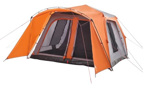 vidaXL Familienzelt mit Vorzelt, Campingzelt für 9 Personen, Gartenzelt mit Quick-Release-System, Gruppenzelt, Grau Orange 190T Polyester
