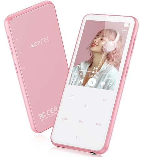 AGPTEK 64GB MP3 Player Bluetooth 5.3 mit 2,4 TFT Farbbildschirm, HiFi Musik Kinder MP3 Player mit Lautsprecher, Touch-Tasten, FM-Radio, E-Book, Aufnahme, Unterstützung bis zu 128 GB, Rosa
