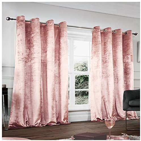 GC GAVENO CAVAILIA Crushed Velvet Curtains Blackout Eyelet Ring Top Pair Of Fully Lined Curtains - Blush Pink 90 X 90 | Elegant Window Treatment For Doors & Bedrooms