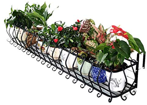 DDNGEJ Balcony Flower Stand, Wrought Iron Railing Hanging Rack Outdoor Plant Flower Pot Rack