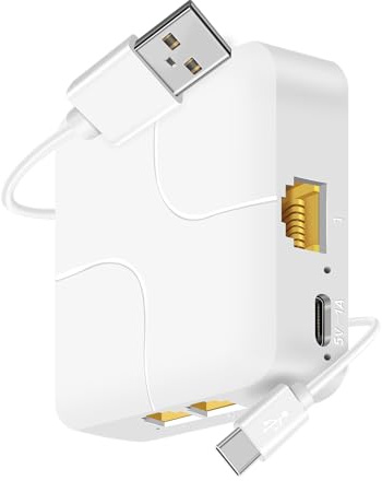 Distributeur Ethernet 1 en 4, commutateur Adaptateur réseau Haute Vitesse 1000Mbps avec Cordon d'alimentation USB, Mise en réseau simultanée de Quatre appareils, pour câbles Cat 5/5e/6/7/8