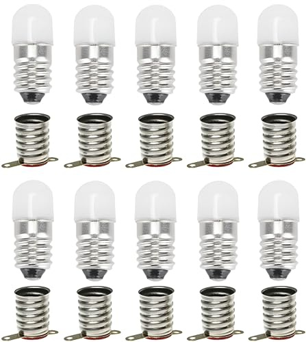 MeetUs Ampoules E10 AC/DC,10 Ensembles 6V Blanc Froid Led Rechange Miniatures 0.5W 60LM Ampoules à vis,Including 10 Pcs E10 Basis (Blanc Froid (6000K), 6V)
