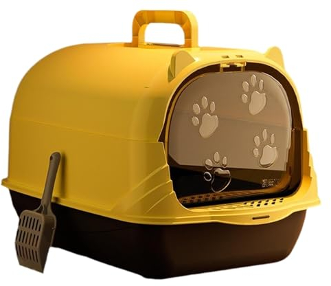 FENGJISUN Toilette per Gatti Lettiera per Gatti con Coperchio Vasino per Gatti Accessori per Animali Domestici Sabbiera Portatile Antispruzzo con Paletta Chiusa Toilette Gatto(Black)
