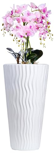größer Orchideentopf XXL künstlich 130cm hoch | 6X naturgetreue & biegsame Rispen, Rosa Blüten - Real Touch, täuschend echt | Stilvolle Raumdekoration | Hingucker für Zuhause, Büro & Hotel - Hochzeit