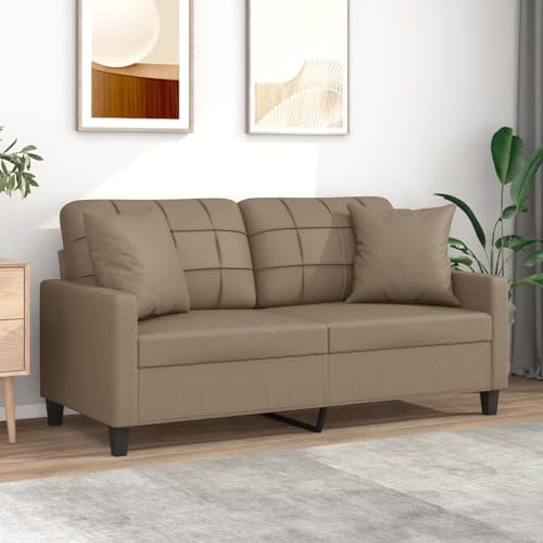 Hommdiy Sofa, Couch mit Zierkissen, Liegesofa für Wohnzimmer, Polstersofa Sessel Relaxsofa Loungesofa Relaxcouch, Kunstleder,140 cm,Cappuccino