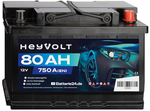 HeyVolt Autobatterie 12V 80Ah 670A Blei-Säure