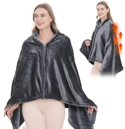Mantón Calefactable USB De 59''x33'', Manta Eléctrica Inalámbrica Calefactora Portátil Con Botones Para Viajes Oficina En Casa, 3 Niveles Calefacción Y 9 Áreas Calefactadas, Lavable a Máquina