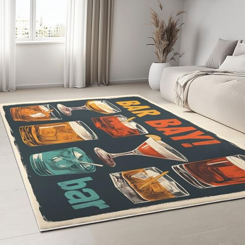Alfombra de 140 x 200 cm Antideslizante Rojo Azul Pelo Corto Impresa para habitación niños Lavable Alfombra Copa Vino Pintada a Mano Adolescentes Sala de Estar decoración de Sala