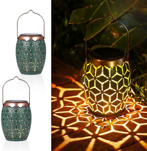 Görvitor Solar Laternen für Draußen 2 Stück, Wasserdicht IP65 Solarlaterne für Außen Hängend/ Stehend, Metall Solarlampen für Außen Garten für Gartendeko Balkon Rasen Hof Weg Weihnachten