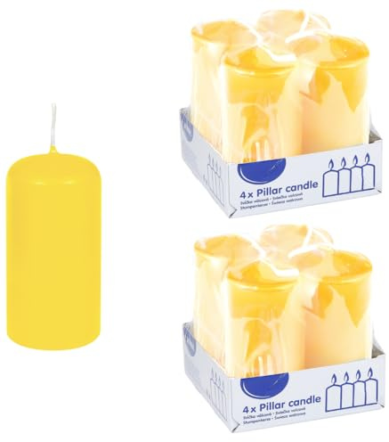 DeinPack 8 Stumpenkerzen gelb HORECA | Ø 4 x 8 cm | Brenndauer: ca. 10 Stunden | Hochwertige Stumpenkerze | Adventskerzen | für Gastronomie, Hotels, Kirchen- Hochzeiten & Feierlichkeiten