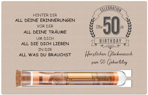 Otuuz 50. Geburtstag Geldgeschenke Verpackung mit Karte und Reagenzglas | Holz 50. Geburtstagskarte, Geld Gutschein, Lustige Geschenkverpackung, Für Männer und Frauen