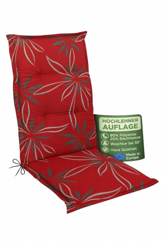 Waidmeister Hochlehner Auflage Naxos für Gartenstühle 118x49 cm (2, Blume Rot)