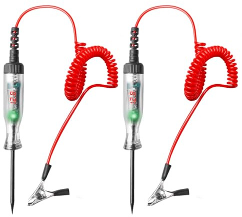 Spannungsprüfer Auto Schaltung Teststift 2 Stück: Sporgo 3-120V DC KFZ Stromprüfer ​mit Krokodilklemme Federdraht, Spannungsprüfer mit Digitaler LCD Anzeigelampe Auto Prüflampe für PKW/LKW, Red