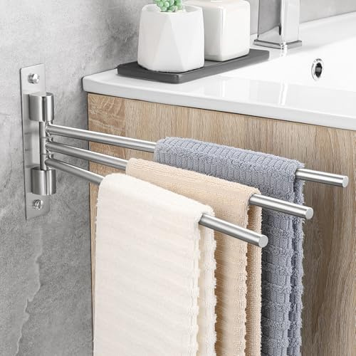 OETAMS Handtuchhalter Bohren 180° Schwenkbar 3 Stangen Handtuchstange | Handtuchhalter 304 Edelstahl Badetuchhalter Silber Habdtuchhalterung für Badezimmer und Küche