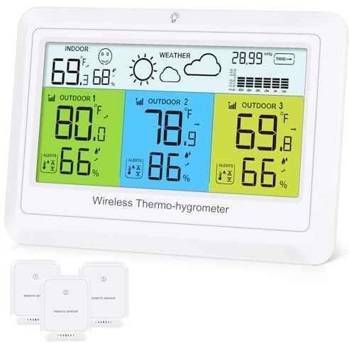 ORIA Indoor Outdoor Thermometer Wireless, Weather Station with 3 Sensors, Temperature and Humidity Monitor with Weather Forecast, Barometric Pressure, MAX/MIN Value, Comfort Icon, 10S Backlight