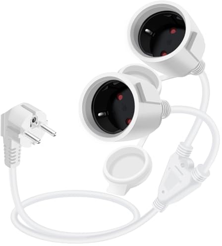 HuaLiSiJi Prolunga Doppia Schuko Cavo di Prolunga con 2 Prese Schuko 16A 250V Cavo di Estensione Protettivo IP44 del Contatto, per Esterno o Interno, Casa, Ufficio (Bianco 1.5 m)