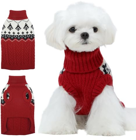 Kuoser Hundepullover Winter Strickpullover für Hunde, Weicher Warmer Hundepulli, Hundekleidung für Kleine Hunde, Rot XS