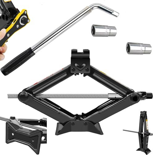 2Ton Universal Car Scissor Jack Kit with Extendable Lug Wrench, Labor-Saving Ratchet Wrench, Standard Sockets 17&19mm/21&23mm, Portable Heavy Duty Car Tyre Changing Tools Kit for Auto Cars SUV Sedans