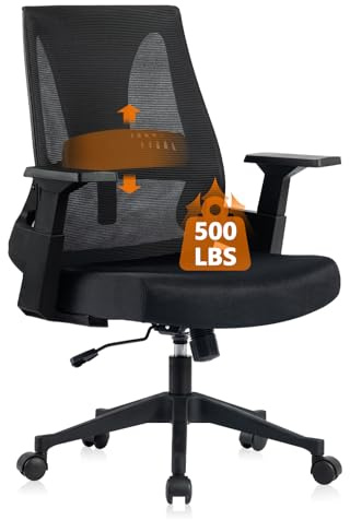 CLATINA 500lbs Big and Tall Office Chair - Wide Comfy Seat, Heavy Duty Mesh Ergonomic Computer Desk Chair with Adjustable Lumbar Support, Executive Task Chairs for Home Office Conference, Black, 1Pack