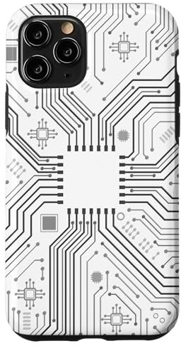 Carte mère circuit micropuce fond blanc informatique Coque pour iPhone 11 Pro