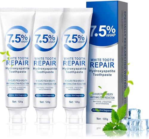JOBYNIM 3 Stück Hydroxylapatit Zahnpasta, Fluoridfreie Hydroxyapatite Toothpaste zur Zahnschmelzreparatur & Aufhellung, Zahnpasta Hydroxylapatit gegen Verfärbungen, für empfindliche Zähne (je 120 g)