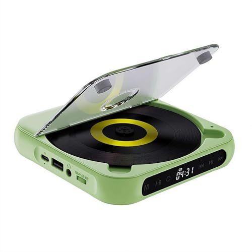 Lettore CD portatile con Bluetooth, piccoli lettori CD Hi-Fi con altoparlante, riproduttore compatto per auto/studio/viaggi, incluso cavo USB-C e auricolare (verde)