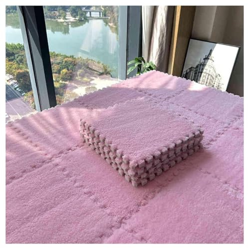 EYRMQWJPC Losetas de moqueta de Felpa con diseño Entrelazado Pack of 12 12x12 Inch Fluffy EVA Foam Mats Multicolor Two Thicknesses(Pink,1cm)