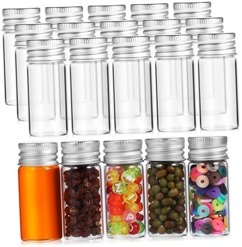 FONDOTIN 20 pièces Mini Flacons Verre Transparents avec Bouchon Aluminium à Vis Lot de Bouteilles Échantillons Compactes et Hermétiques pour Cosmétiques Épices et Liquides de Voyage