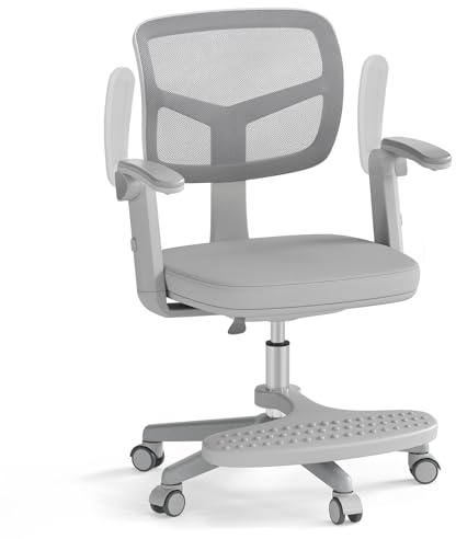 COSTWAY Silla Escritorio Juvenil, Silla Ergonómica Infantil con Asiento Giratorio 360°, Reposabrazos Ajustables, Silla Giratoria de Malla con Ruedas Universales para Niños