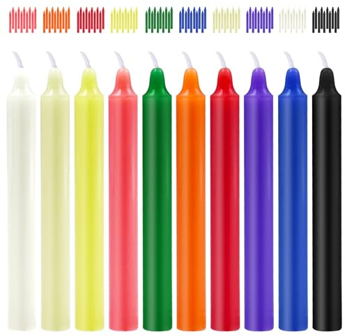 100 kleine Stabkerzen Bunt Spitzkerzen Pyramidenkerze in 10 Farben, 10 cm | Für Christbaum, Pyramiden, Rituale, Gebete, Hochzeit, Partys und Tischdekoration; passend für kleine Kerzenhalter