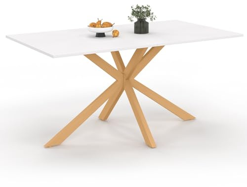 IDMarket – Mesa de comedor rectangular Alix 8 personas Pie araña madera y bandeja blanca Gisele 160 cm
