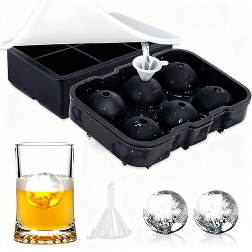 2 Stück 6 Fach Eiswürfelform Silikon Eiswürfelbehälter mit Deckel, Quadratische und Runde Silikon-Eiswürfelschalen, für Whisky Cocktails Wein Obst Schokolade, Robust & Wiederverwendbar
