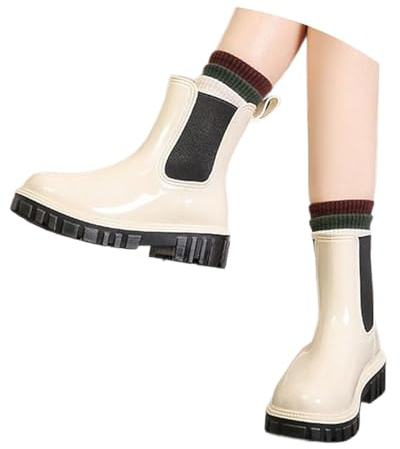 2025 Bottines pour femme Bottes d'eau doublées antidérapantes et respirantes Chaussures de pluie confortables Chaussures de jardin Chaussures à enfiler, Blanc., 38 EU