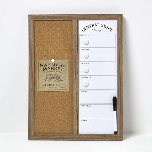 HOMESCAPES Weekly Planner Whiteboard, 2 in 1 Whiteboards and Cork Board with Marker, Combination Noticeboards, Wall Mounted Bulletin for Memo Planning & Organisation at Home, Office, School & Kitchen