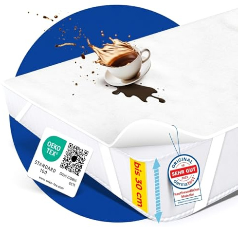 Nässeschutz 180x200 - [Dermatologisch getestet] - Dünner Matratzenschoner 180x200 Wasserdicht - [70% Baumwolle & Waschbar bis 95°] - Inkontinenz Bettunterlage