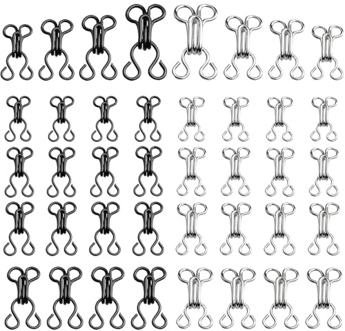 Sewing Hooks and Eyes Closure, 20 Pairs Multi-Size Bra Hook Eye Fasteners, DIY Craft Accessories for Bras, Clothes, Skirts, Pants