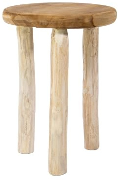 mgc24 Runder Hocker aus massivem Teakholz, Ø 22 x 30 cm | Massivholz, rundes Design, dekorativ, als Beistelltisch, Pflanzenständer oder Möbelstück, für Innen- und Außenbereich