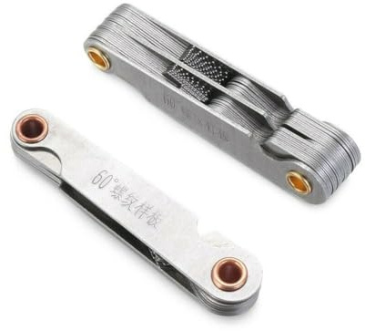 Helilyco Juego de medidores de rosca métricos de 60 grados, herramienta de medición de paso de acero inoxidable de 52 piezas para roscas externas, compatible con pulgadas de 55° y métrico de 60°