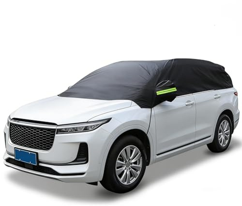 Halbgarage FüR Auto Sommer SUV, Halbgarage Oben Wasserdicht Atmungsaktiv Autoabdeckung, Abdeckplane Halbabdeckung Allwetterschutz Vor Regen, Staub, Sonne Und Laub FüR Windschutzscheibe Schwarz.