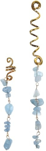 Ciieeo 2pcs Braiding Hair Jewelry Dreadlock Accessories Hair Spirals with Aquamarine Blue Long and Short Braid Charms for Women’s Ethnic Braided
