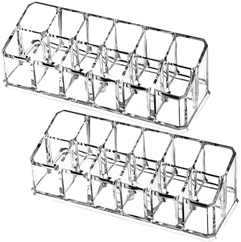 Packool Acrylic Lipstick Organizer, Acrylic Space-Saving Makeup Organizer, 12 Slot Makeup Display Stand, 2 Packs Clear Cosmetic Storage Holder, Desktop Vanity Organizer